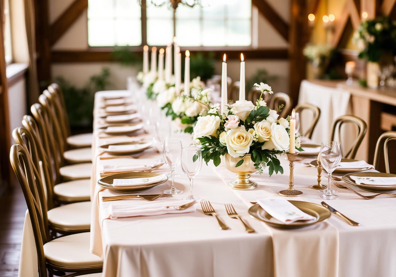 Elegant cream and gold reception tablescape